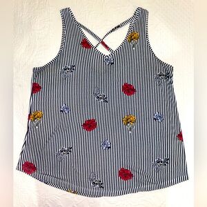 Loft Outlet Floral Stripe Strappy Back Tank 100% Cotton Large